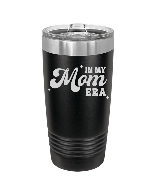 20oz stainless steel tumbler with slide lid – laser engraved In My Mom Era design, insulated cup