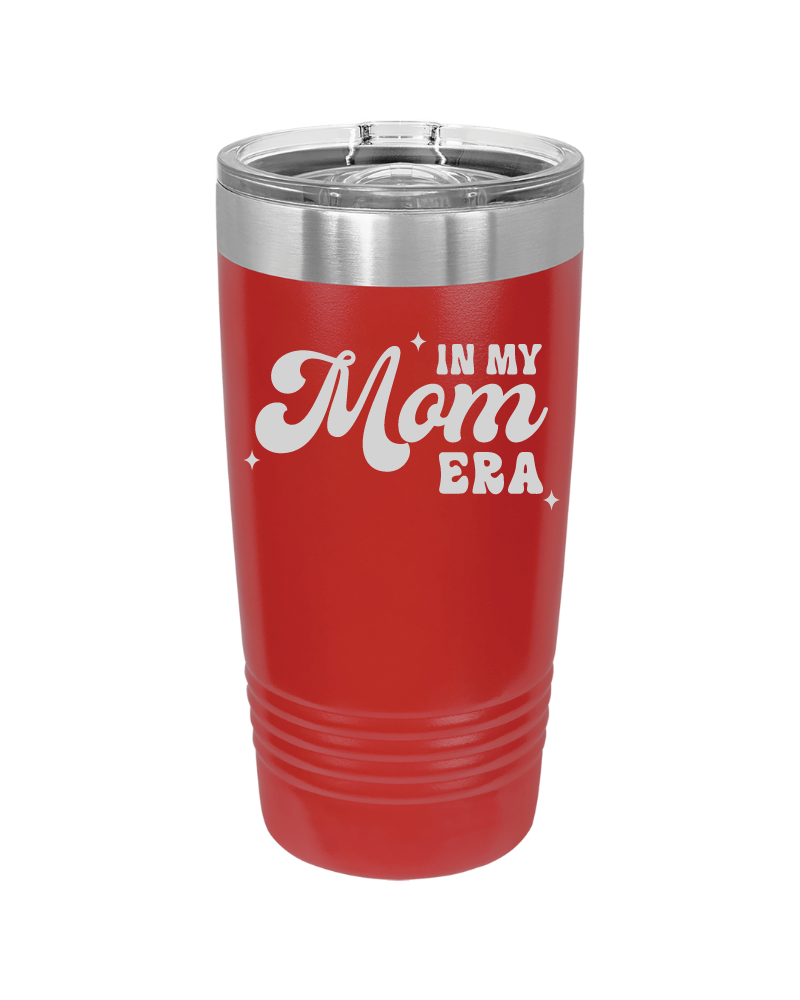 20oz stainless steel tumbler with slide lid – laser engraved In My Mom Era design, insulated cup