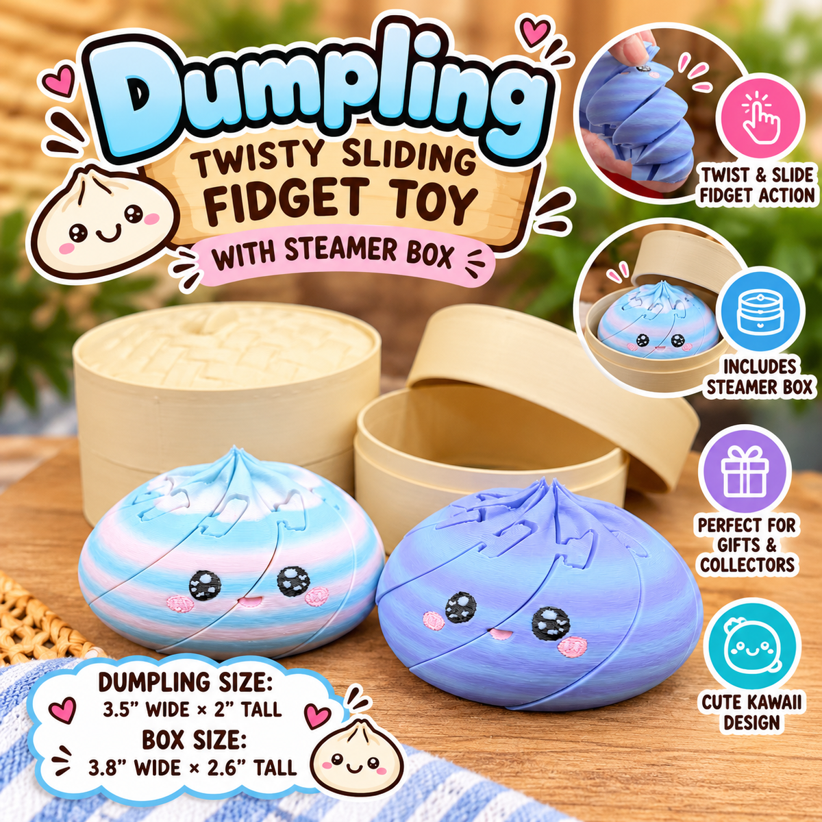 Dumpling Fidget Toy with Steamer Box 3D Printed