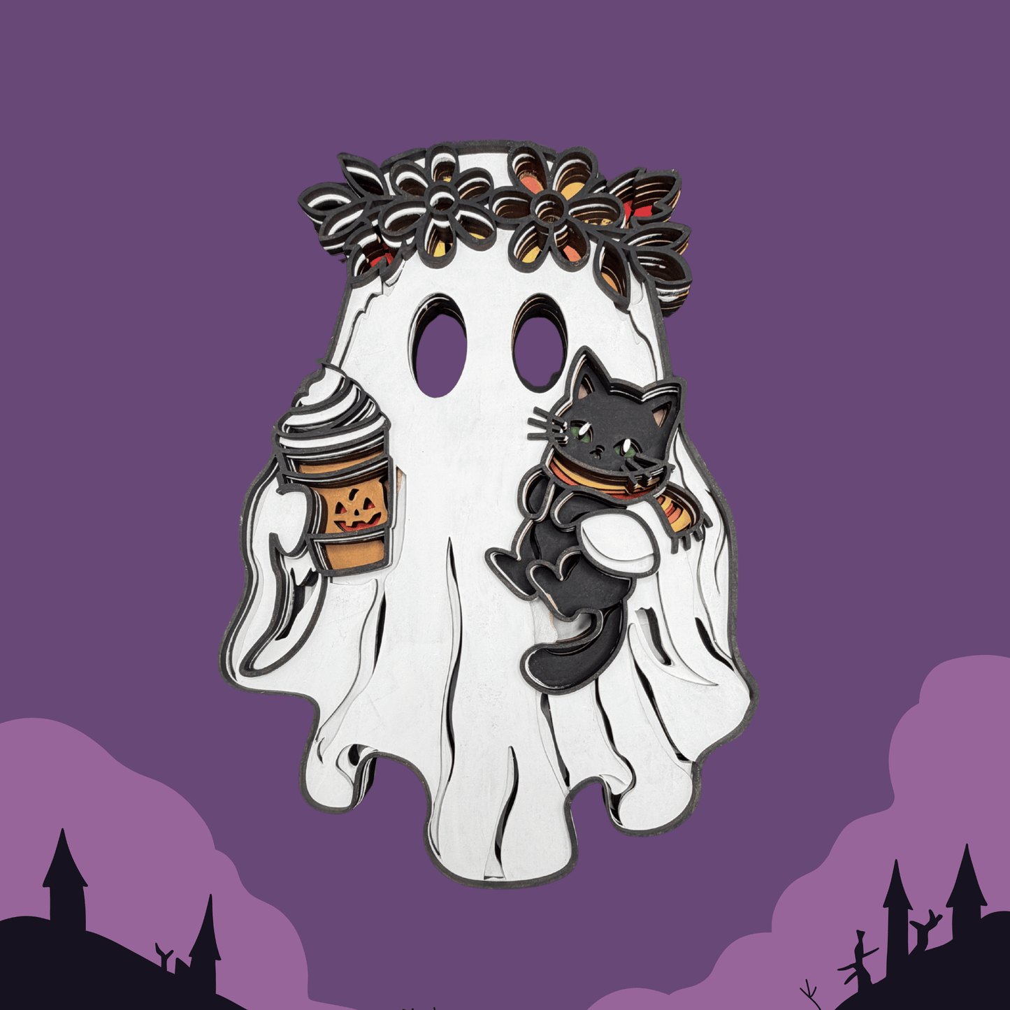 Ghost with Cat and Cup 7 Layer DIY Craft Project