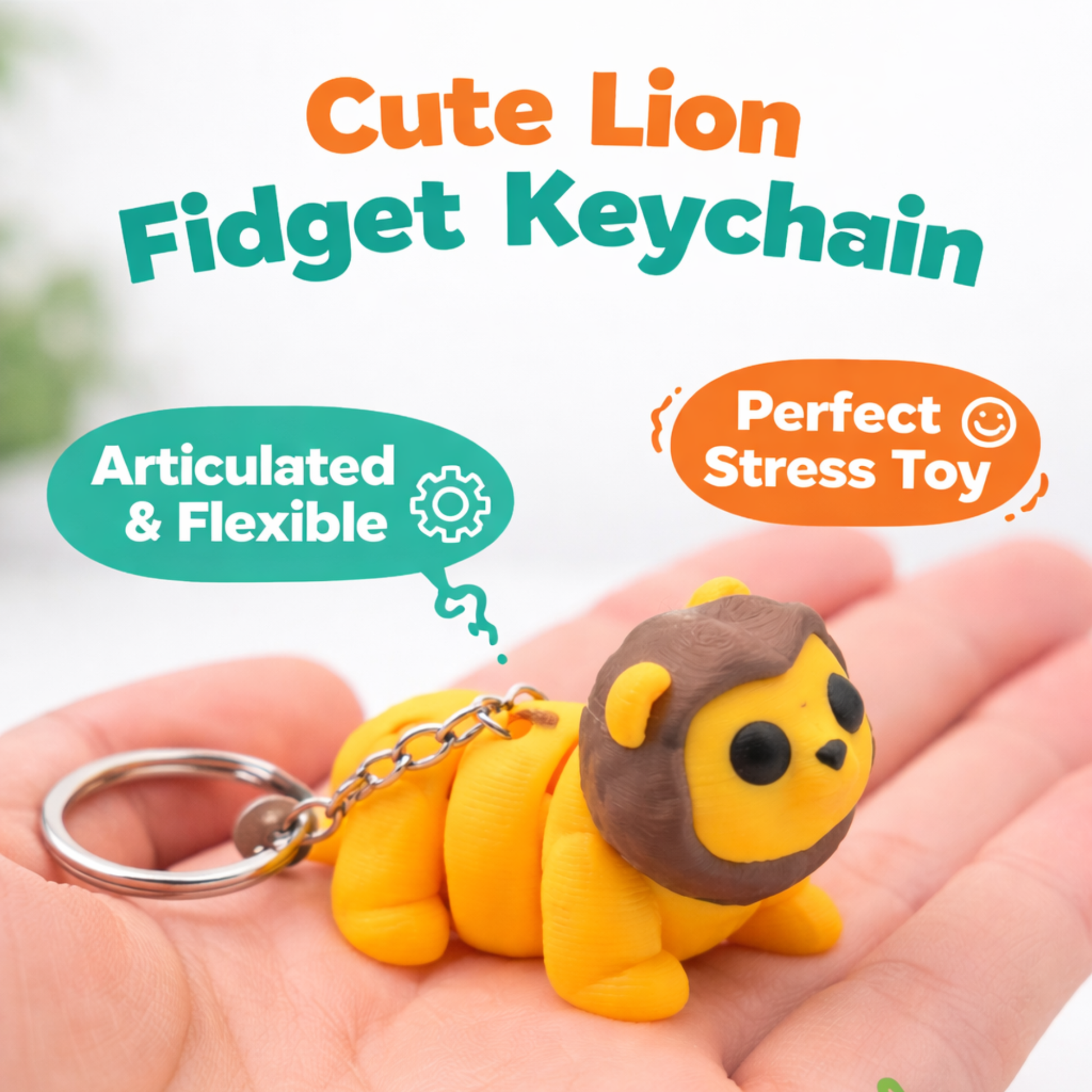 Lion Fidget Keychain articulated 3D printed desk toy