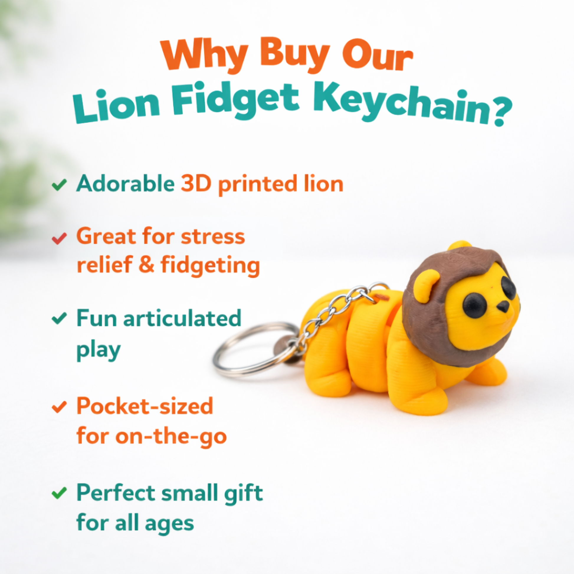 Cute lion fidget keychain pocket desk fidget toy