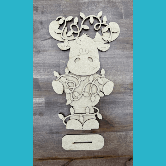 Unfinished Christmas Moose Shelf Sitter | 9.75 Inch DIY Wood Painting Project