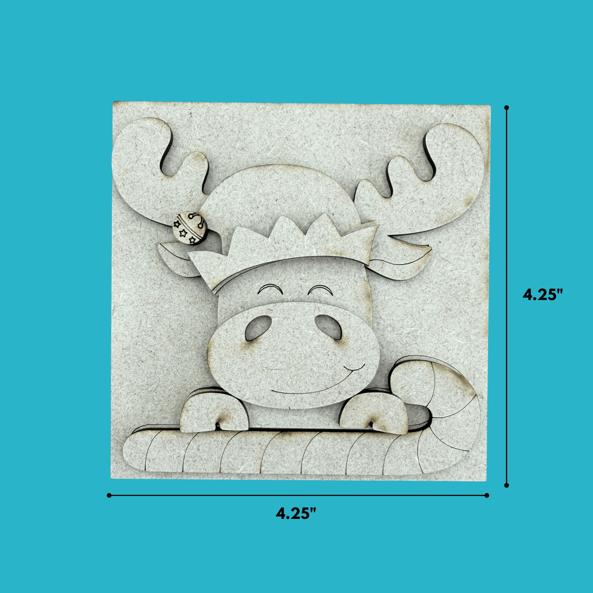 Unfinished Christmas Moose with Candy Cane Wood Sign | 4.25 Inch Interchangeable Sign