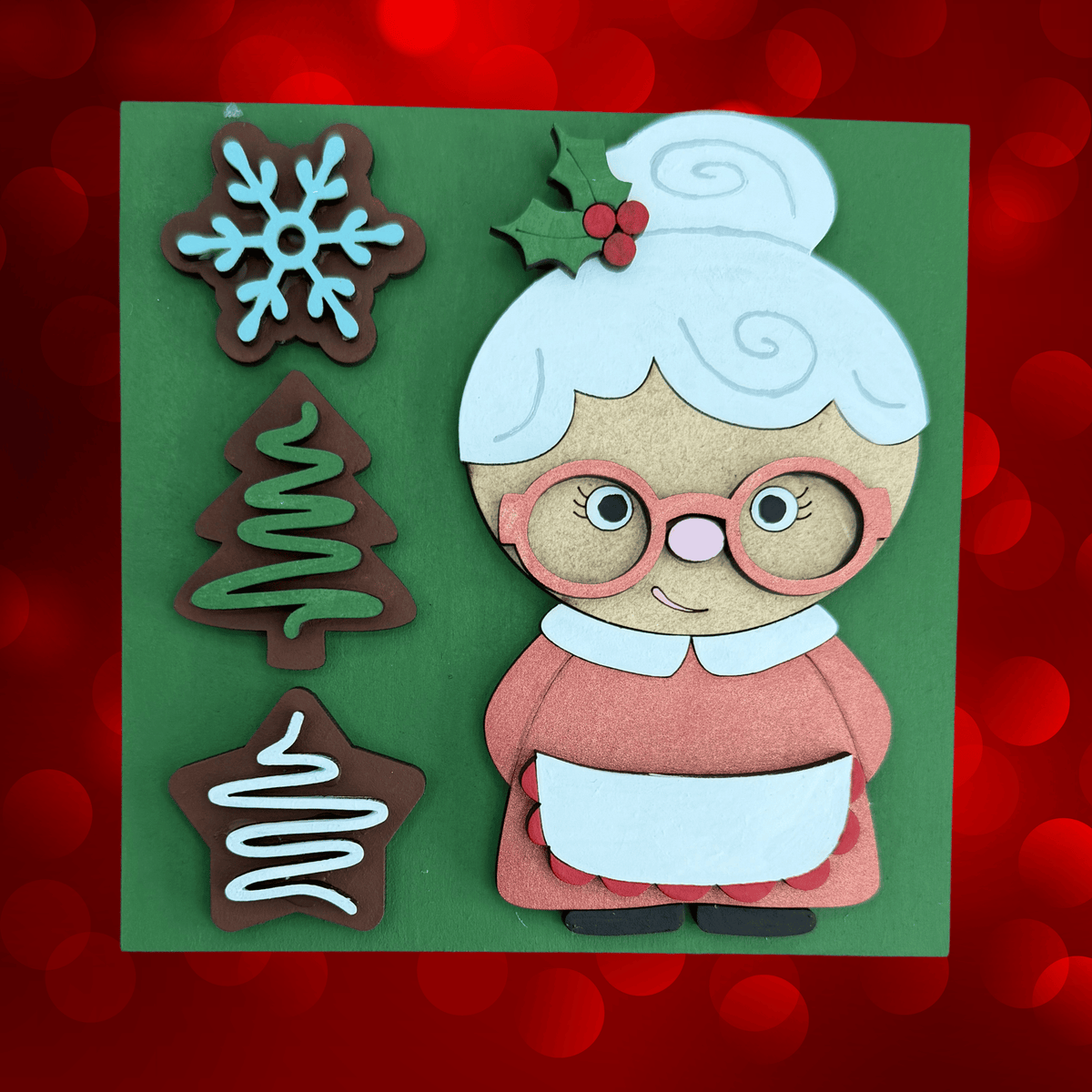 Mrs Claus with Cookies Interchangeable Sign | 4.25 Inch DIY Unfinished Wood Craft