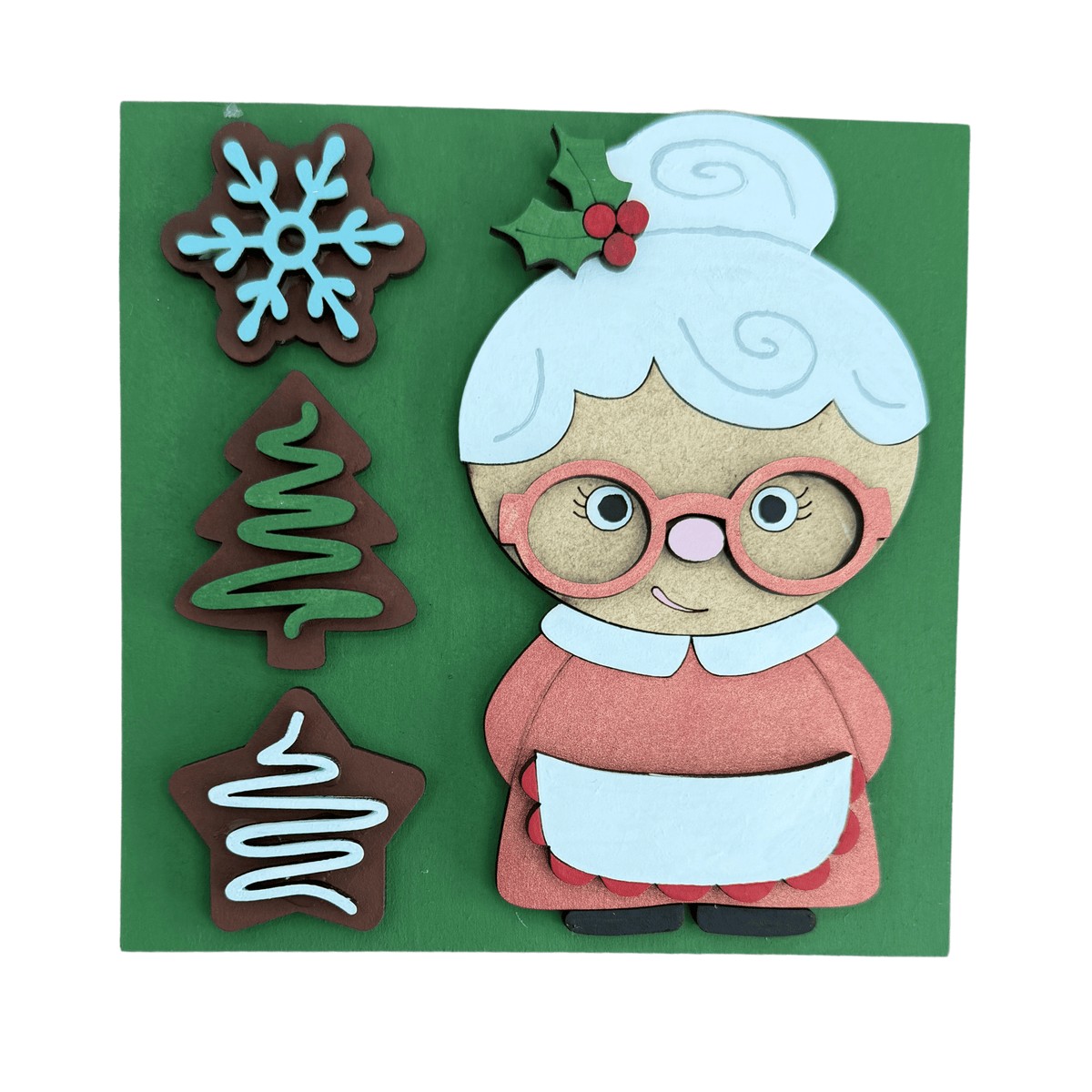 Mrs Claus with Cookies Interchangeable Sign | 4.25 Inch DIY Unfinished Wood Craft