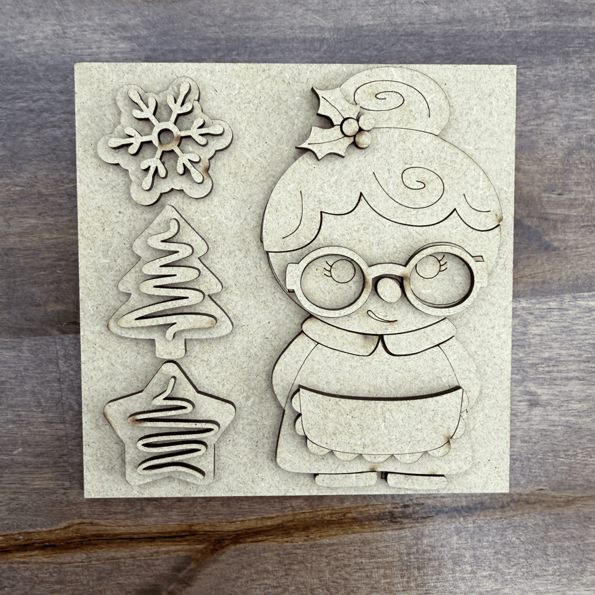 Mrs Claus with Cookies Interchangeable Sign | 4.25 Inch DIY Unfinished Wood Craft