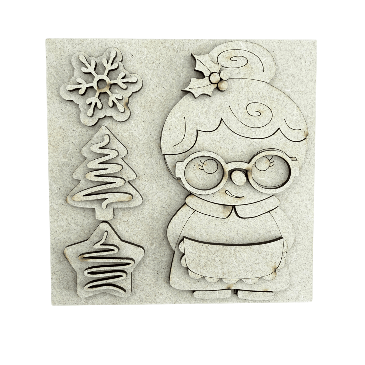Mrs Claus with Cookies Interchangeable Sign | 4.25 Inch DIY Unfinished Wood Craft