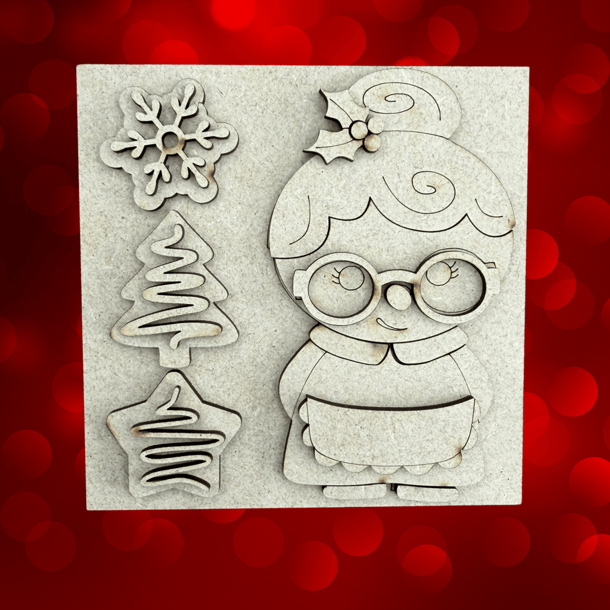 Mrs Claus with Cookies Interchangeable Sign | 4.25 Inch DIY Unfinished Wood Craft