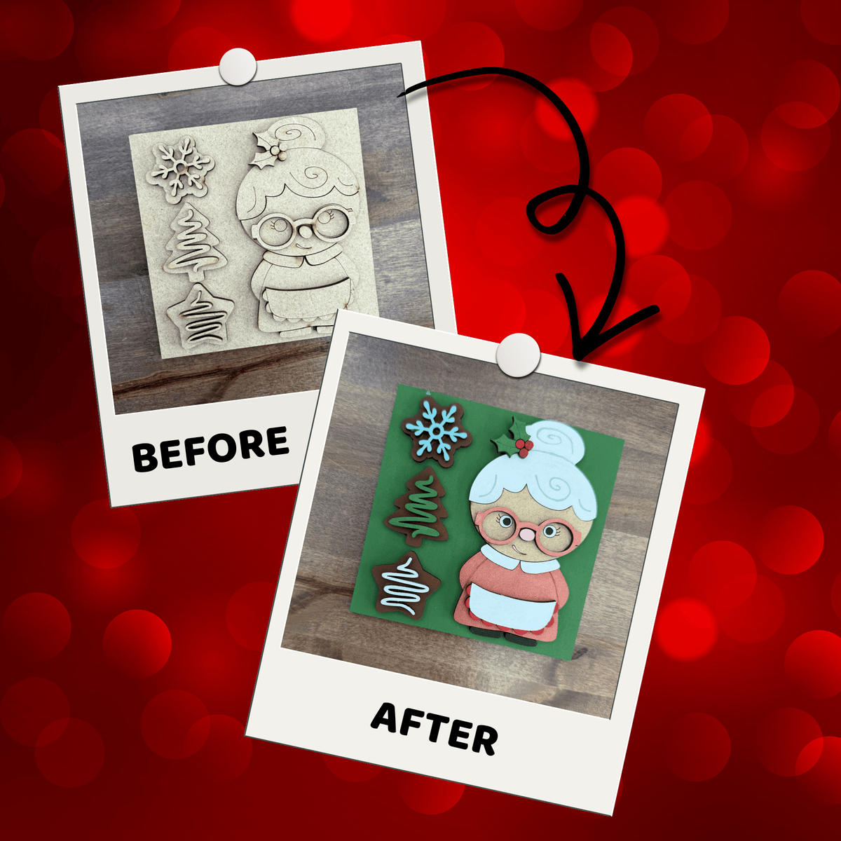 Mrs Claus with Cookies Interchangeable Sign | 4.25 Inch DIY Unfinished Wood Craft