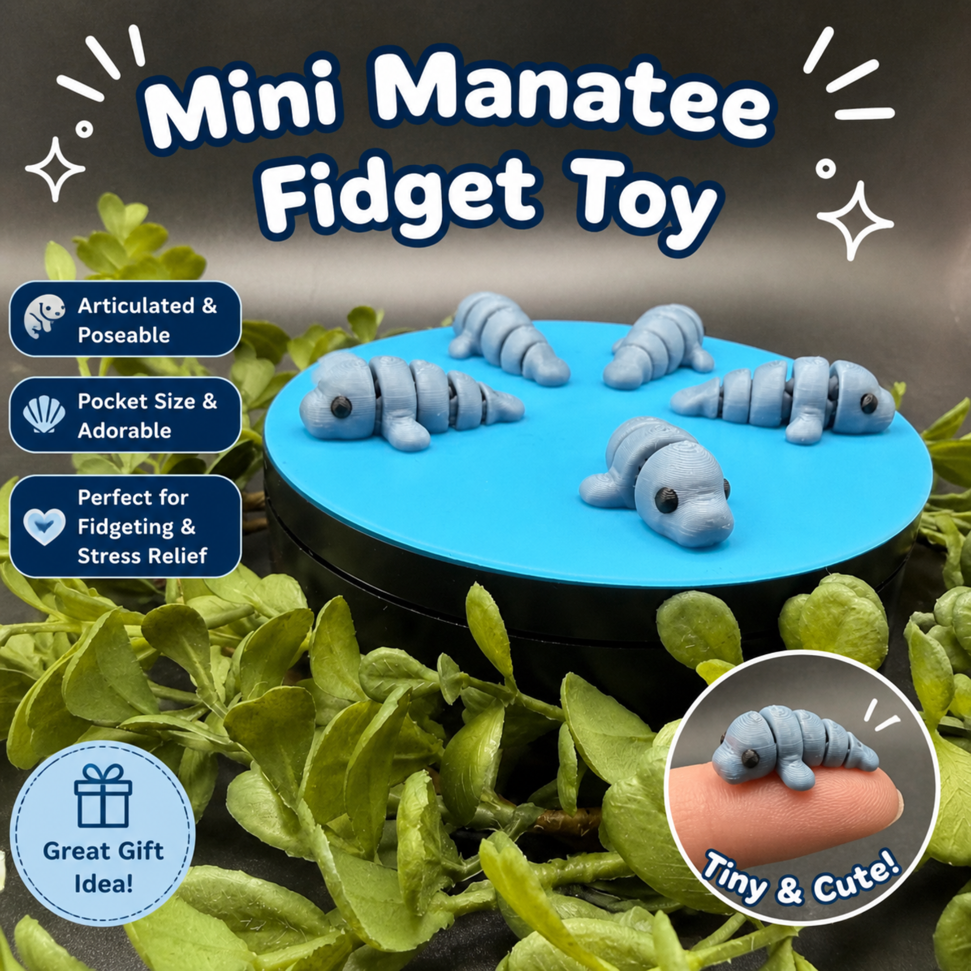 mini manatee fidget toy articulated 3d printed desk toy