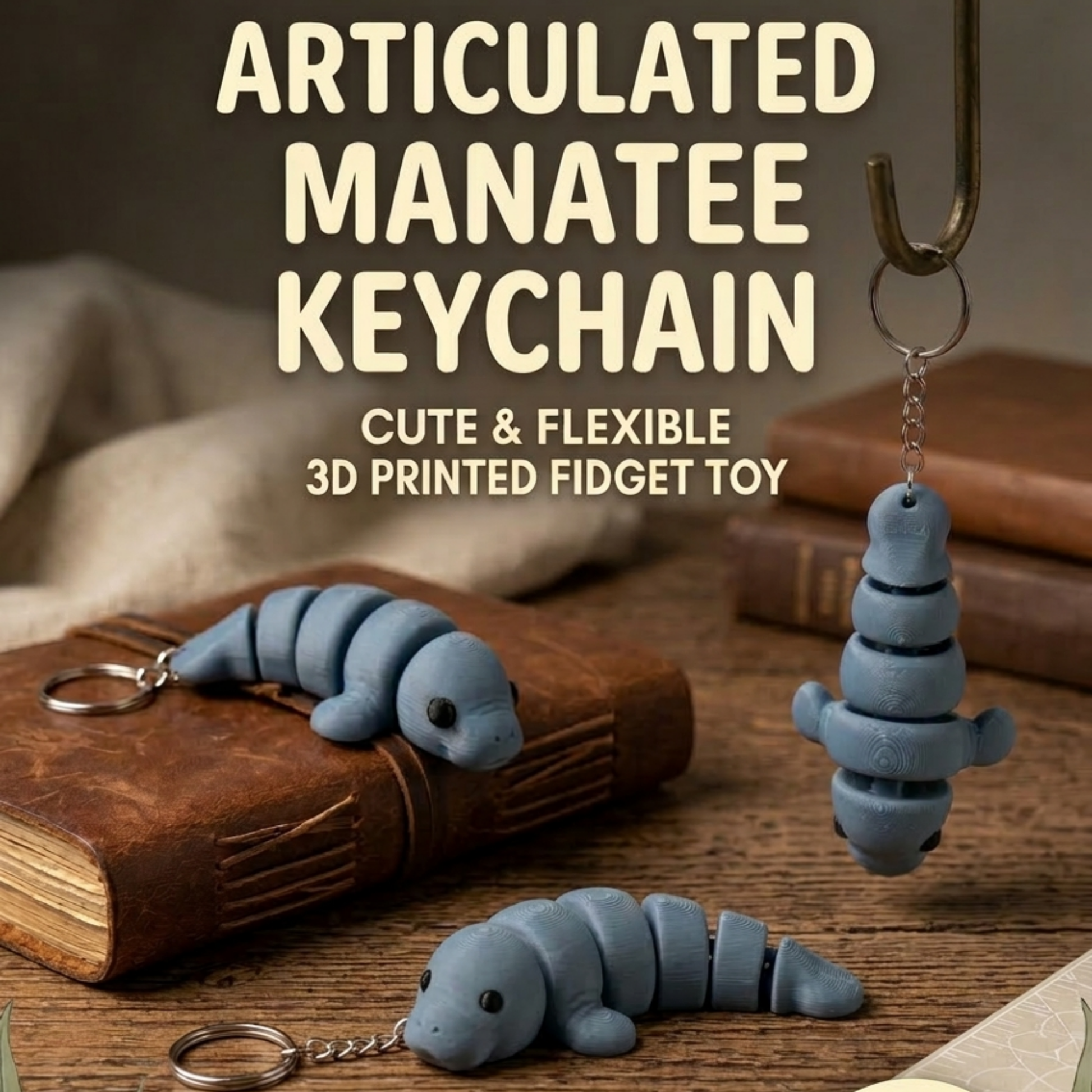 articulated manatee keychain flexible ocean animal fidget toy