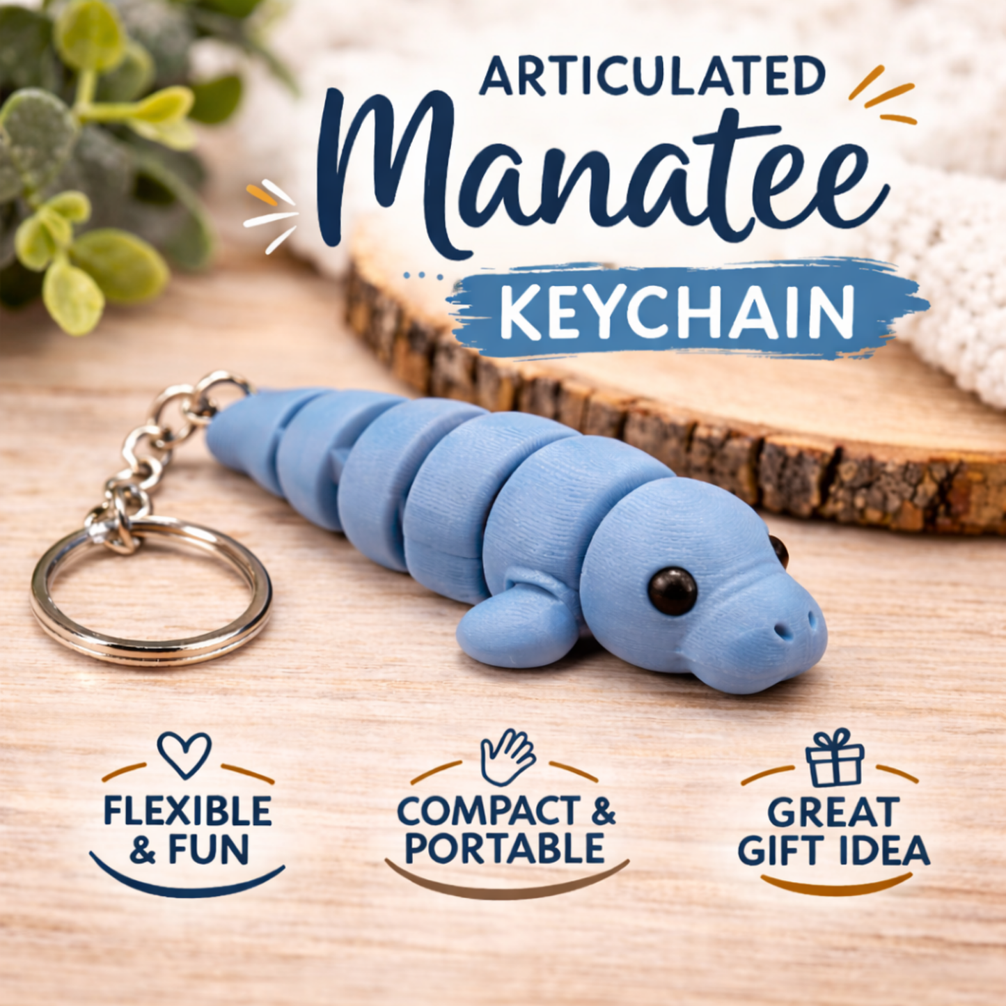 cute articulated manatee keychain 3d printed sea cow