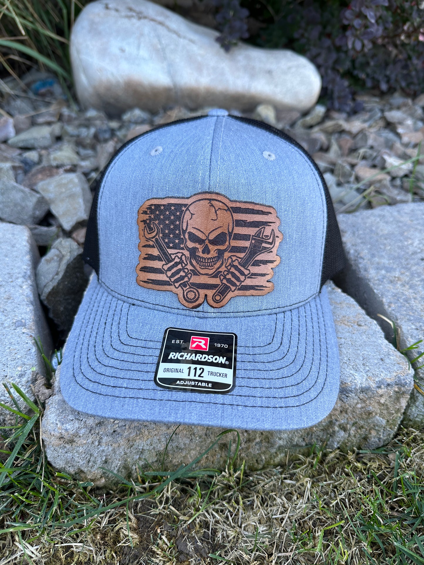 Mechanic Skull with American Flag Hat