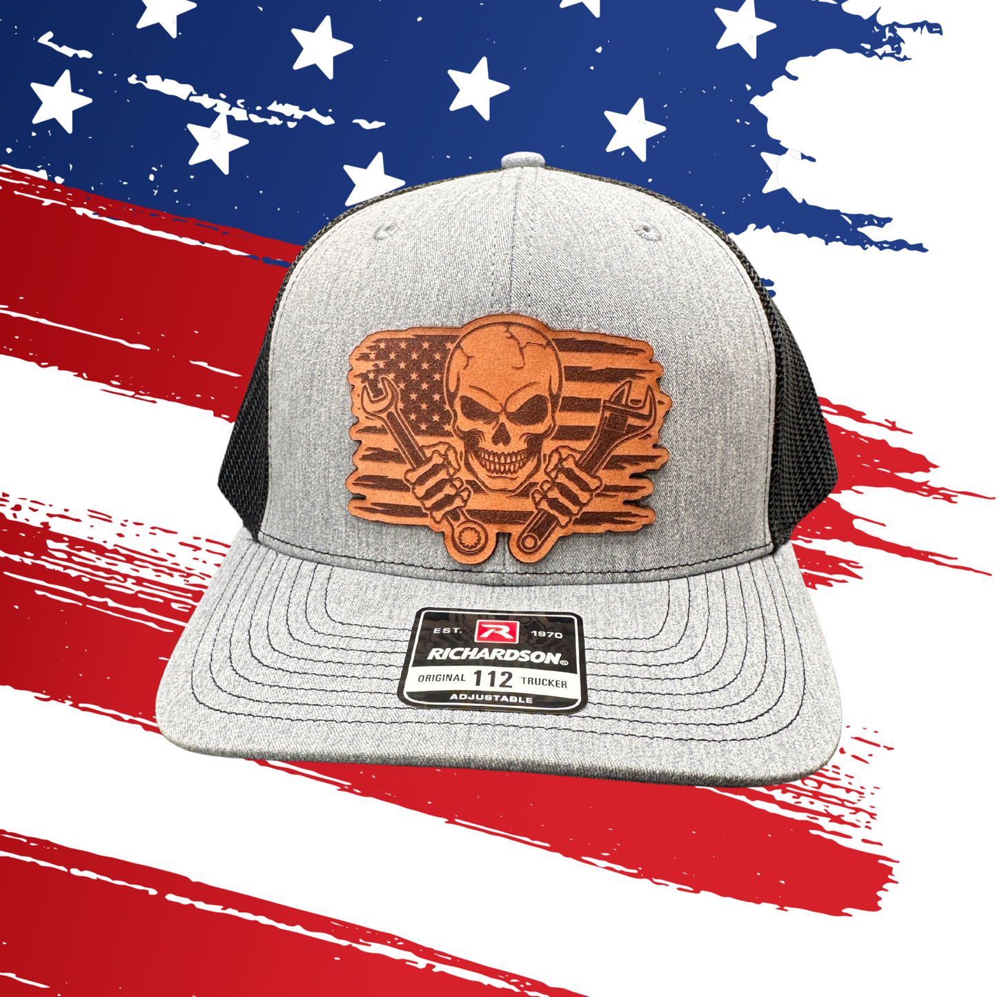 Mechanic Skull with American Flag Hat