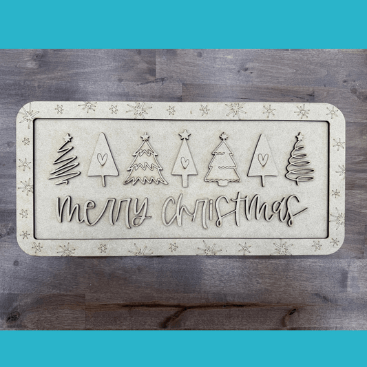 Unfinished Merry Christmas Sign | Adult Craft Kit With Layered Trees, 14.75" × 6.75"