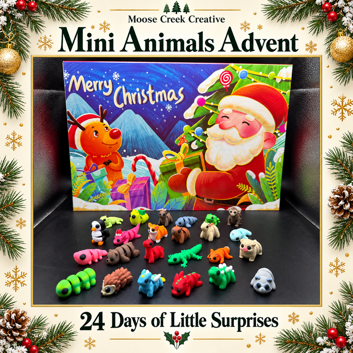 Animal Advent: 24-day Christmas Advent calendar with colorful mini 3D-printed articulated animals