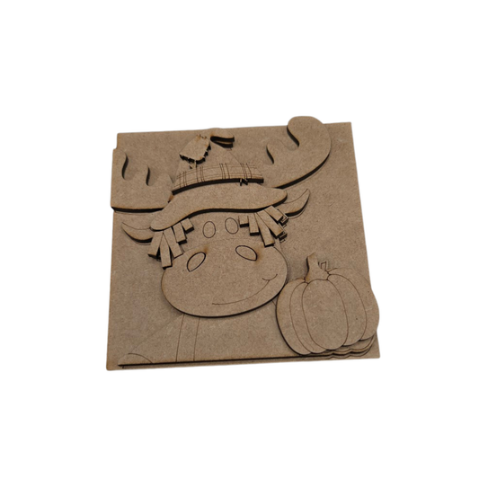 Moose Scarecrow 4.25" x 4.25" Wood Sign Interchangeable DIY Craft Kit