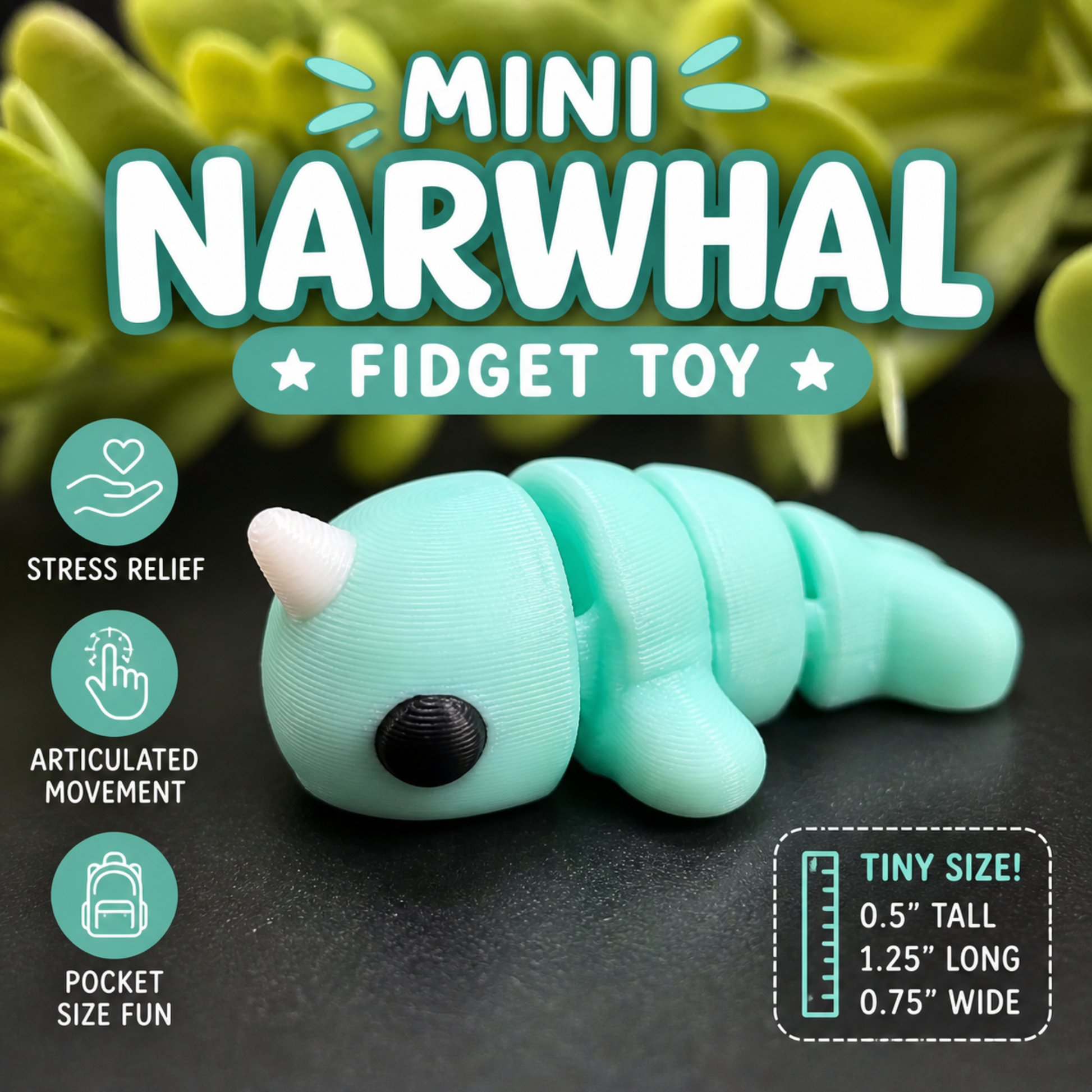 mini narwhal fidget toy close up articulated design