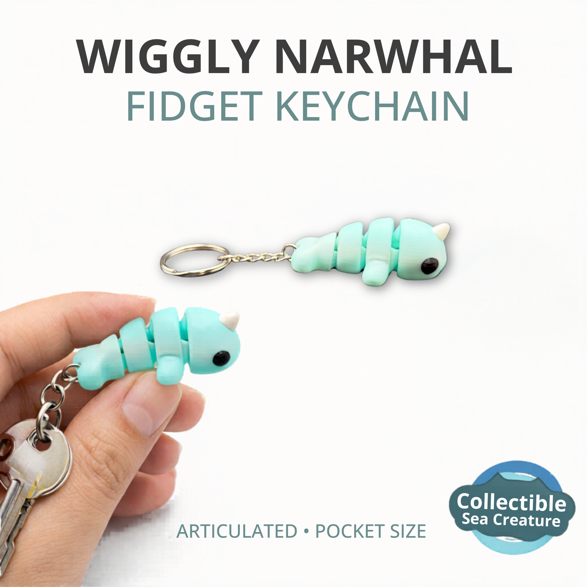  narwhal fidget keychain articulated ocean animal desk toy