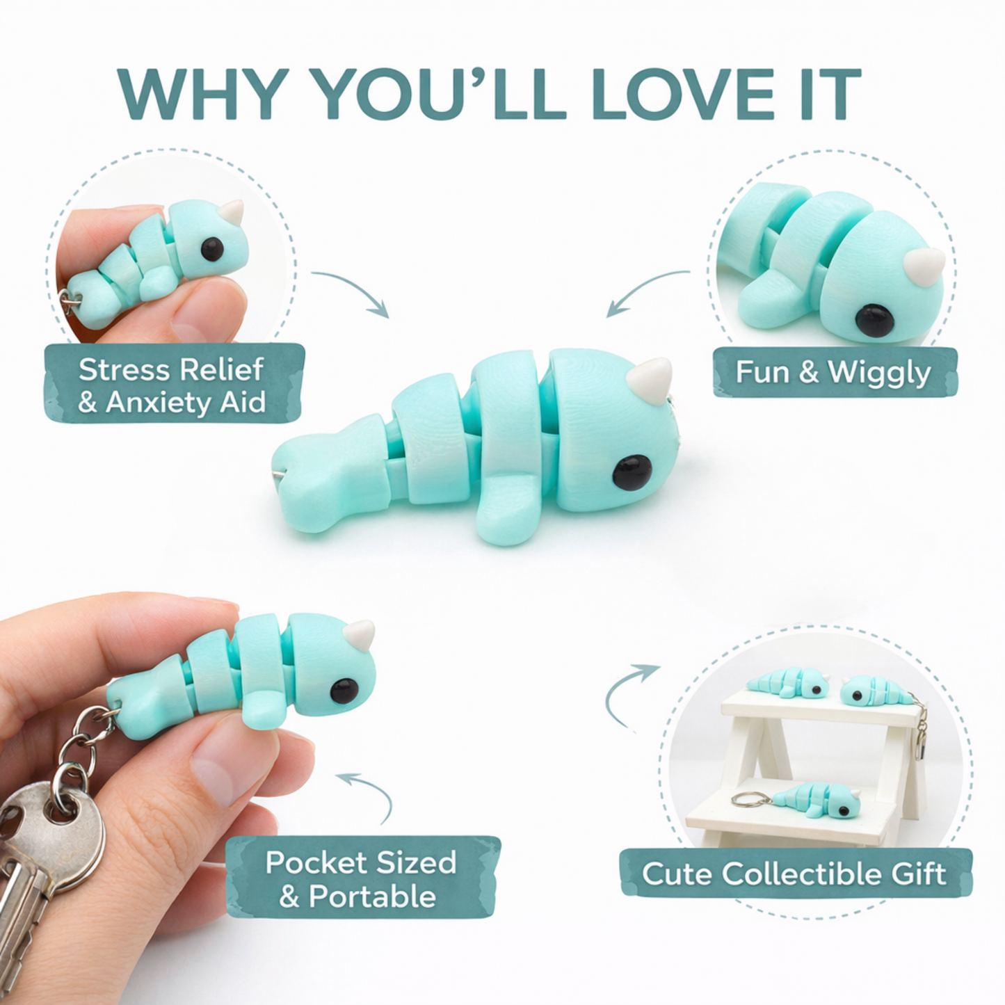  cute narwhal fidget keychain small articulated stress toy
