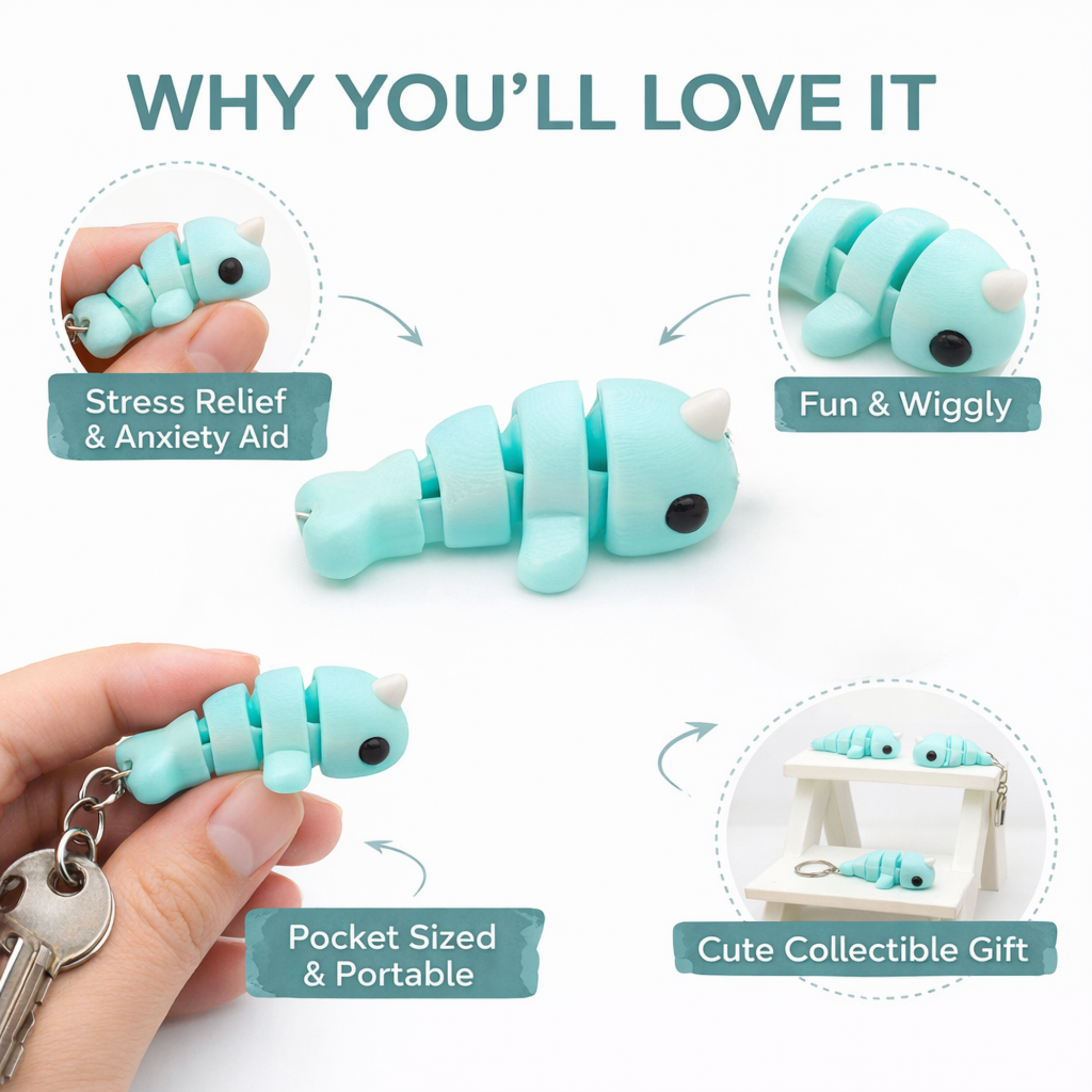  cute narwhal fidget keychain small articulated stress toy