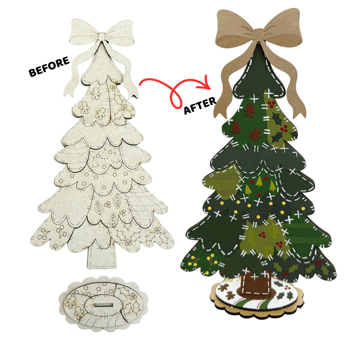 DIY Patchwork Christmas Tree | Layered Standing Tree with Bow
