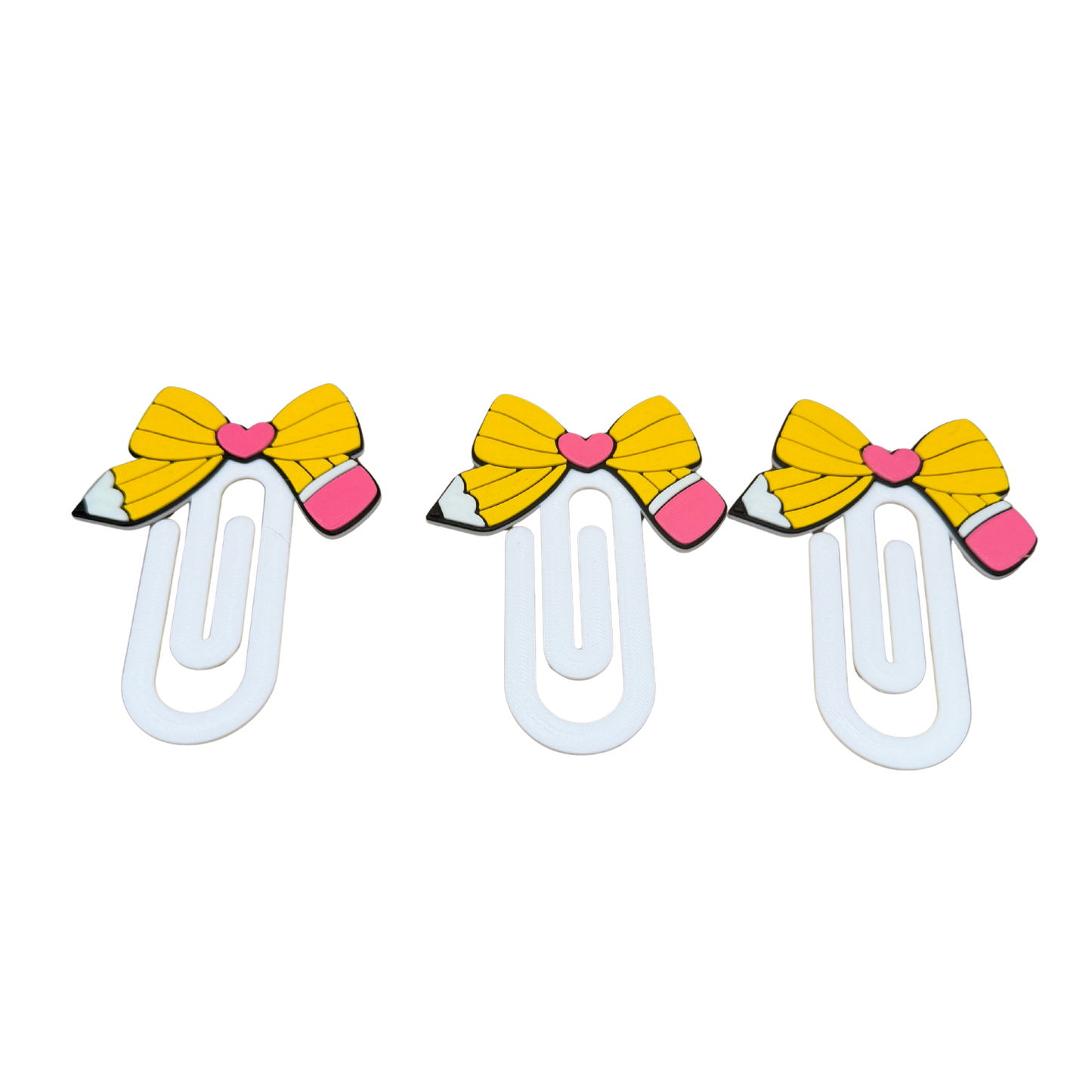 Pencil Bow Paperclip Bookmark Set – Cute Planner Paperclips for Teachers, Students & Book Lovers (Set of 3)