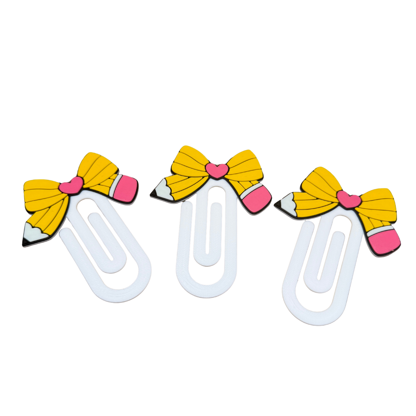 Pencil Bow Paperclip Bookmark Set – Cute Planner Paperclips for Teachers, Students & Book Lovers (Set of 3)