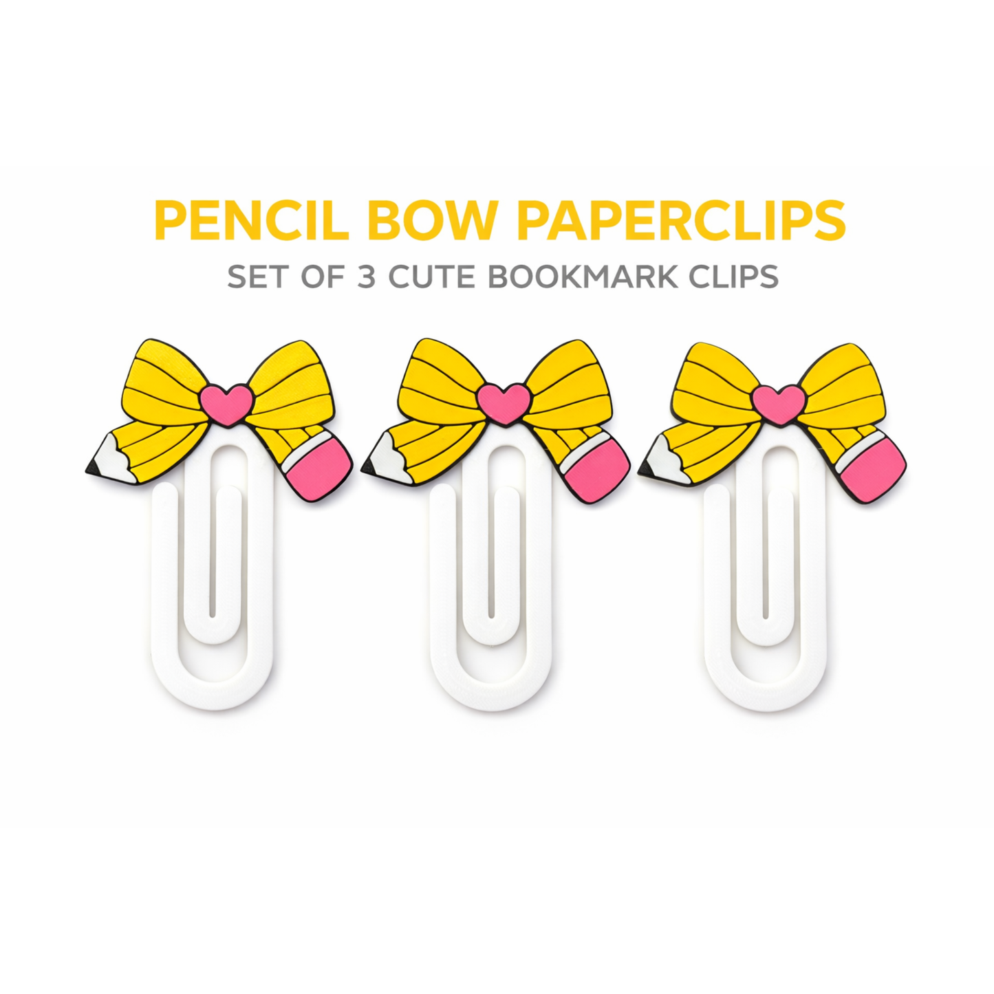 Pencil Bow Paperclip Bookmark Set – Cute Planner Paperclips for Teachers, Students & Book Lovers (Set of 3)