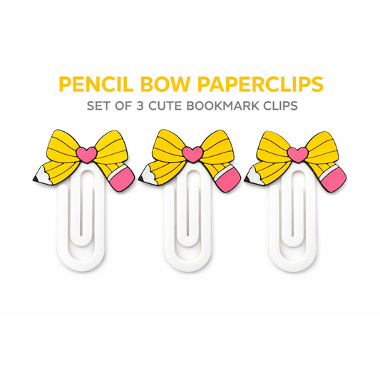 Pencil Bow Paperclip Bookmark Set – Cute Planner Paperclips for Teachers, Students & Book Lovers (Set of 3)