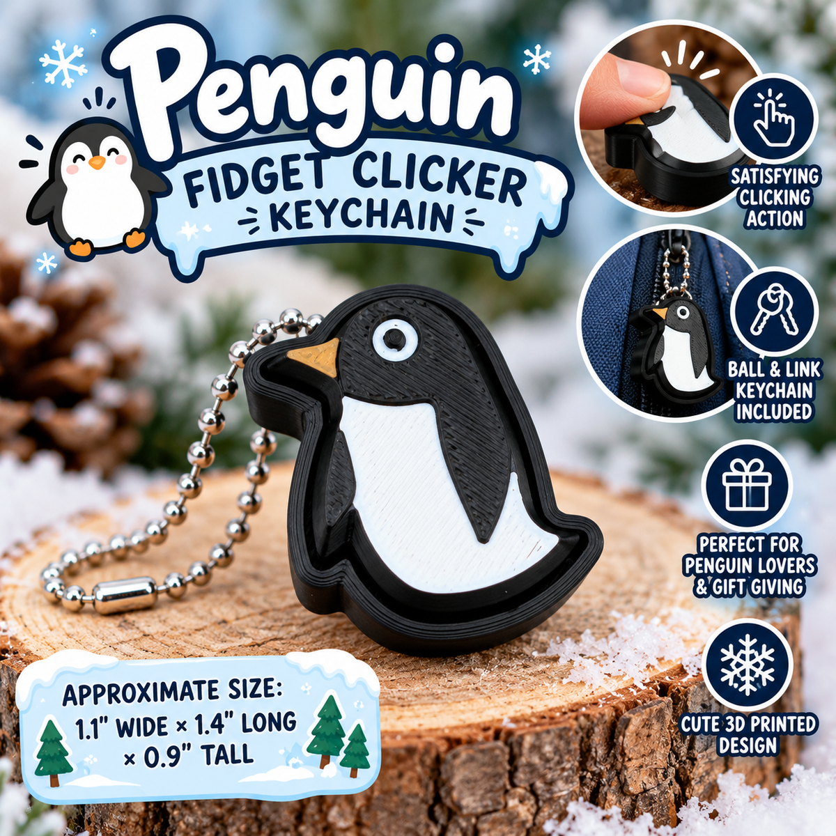 Penguin Fidget Clicker Keychain