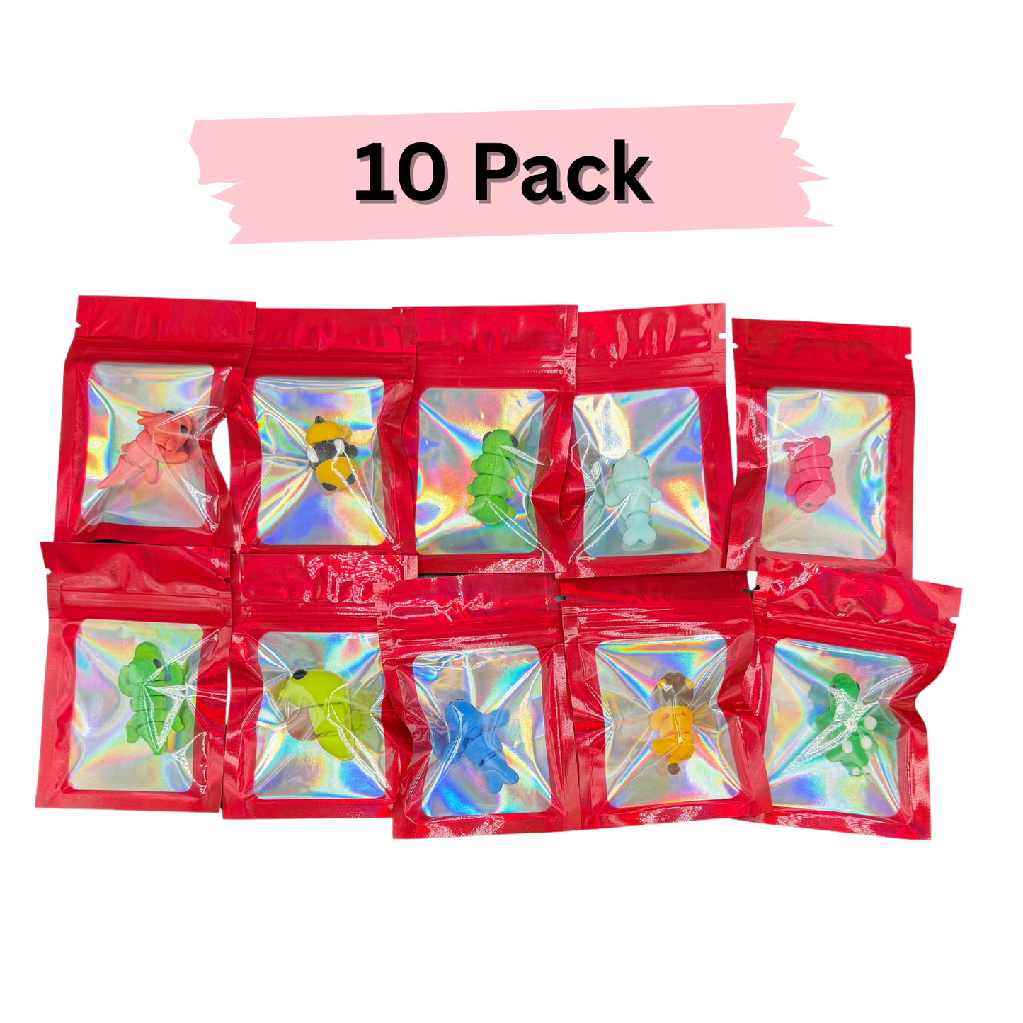 Kids Classroom Valentines with Mini 3d Printed Articulated Critters (Packs of 10)