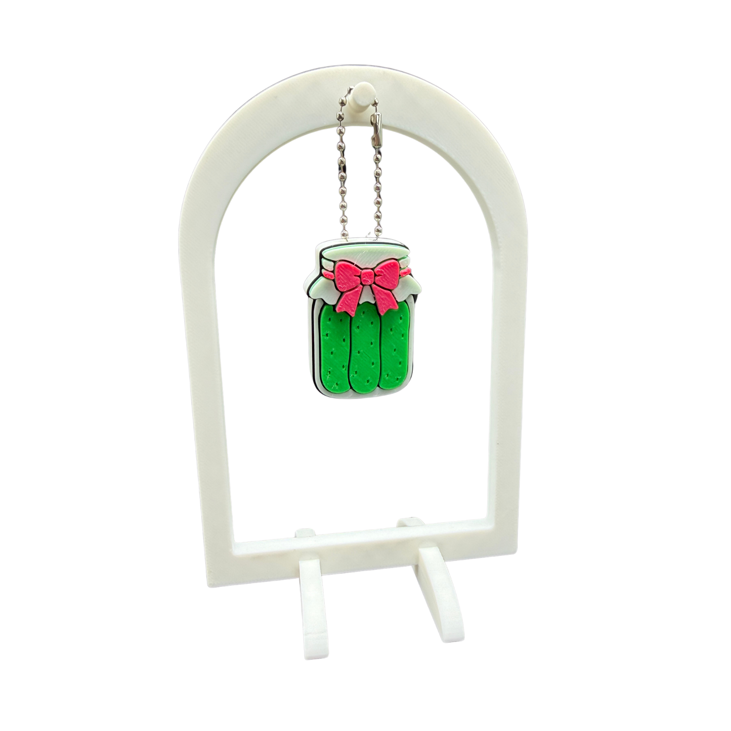 Pickle jar with bow can opener keychain