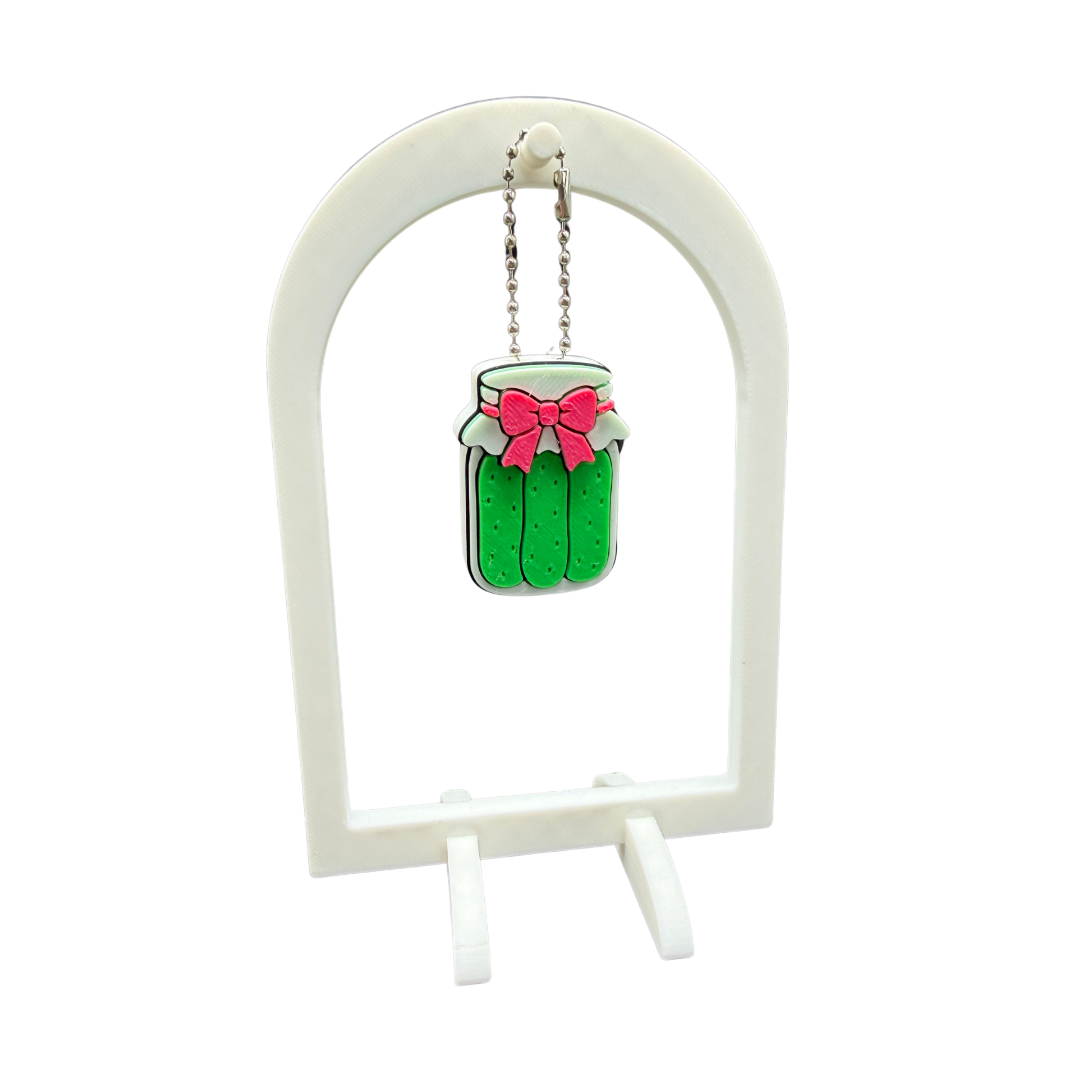 Pickle jar with bow can opener keychain