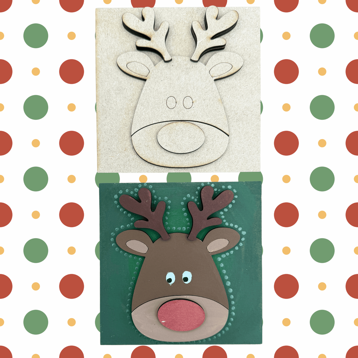 Reindeer Sign DIY Paint Project | 4.25 Inch Square Insert Rudolph DIY Paint Project for Interchangeable Frames