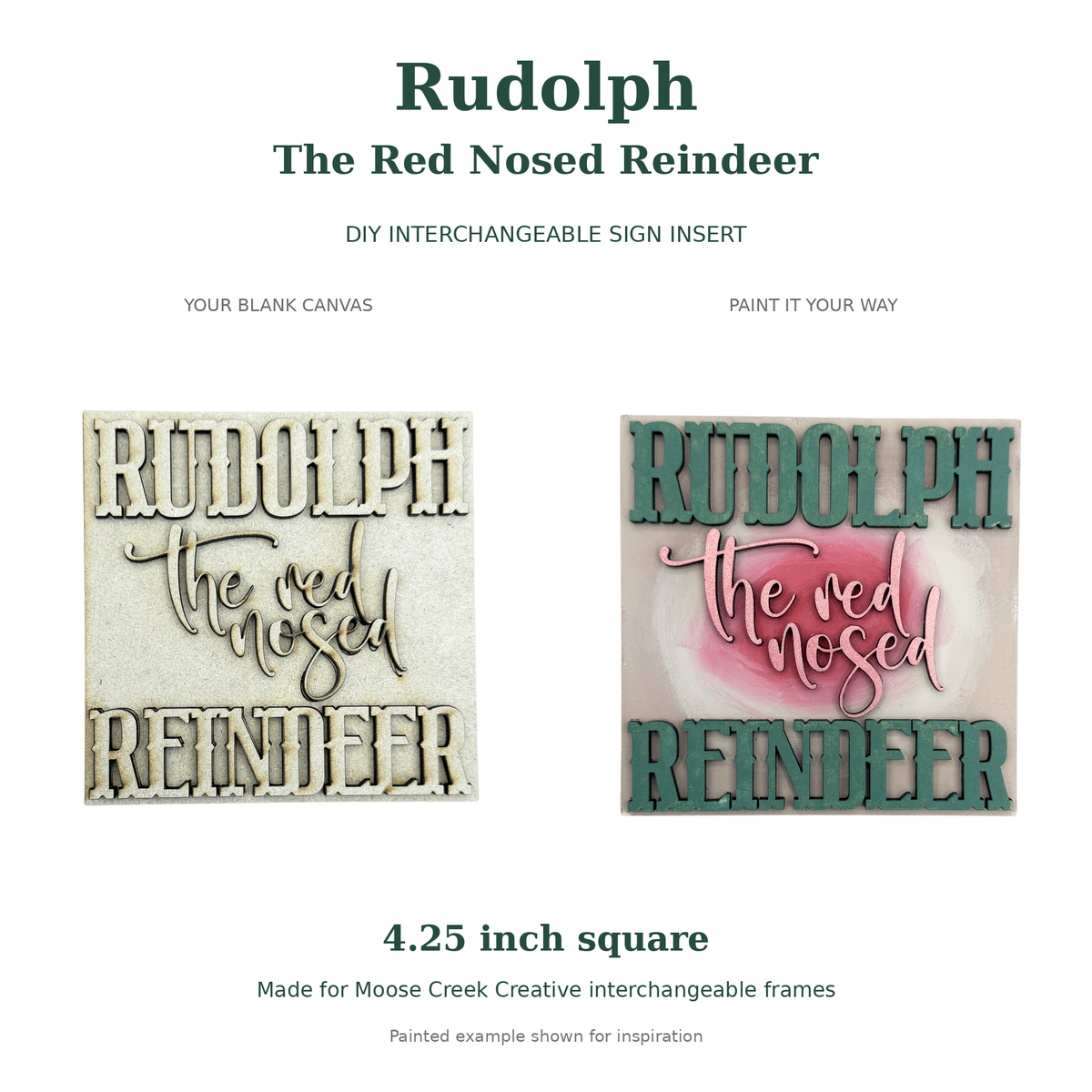 Rudolph Christmas Project Sign Insert | 4.25 Inch Square DIY Paint Project