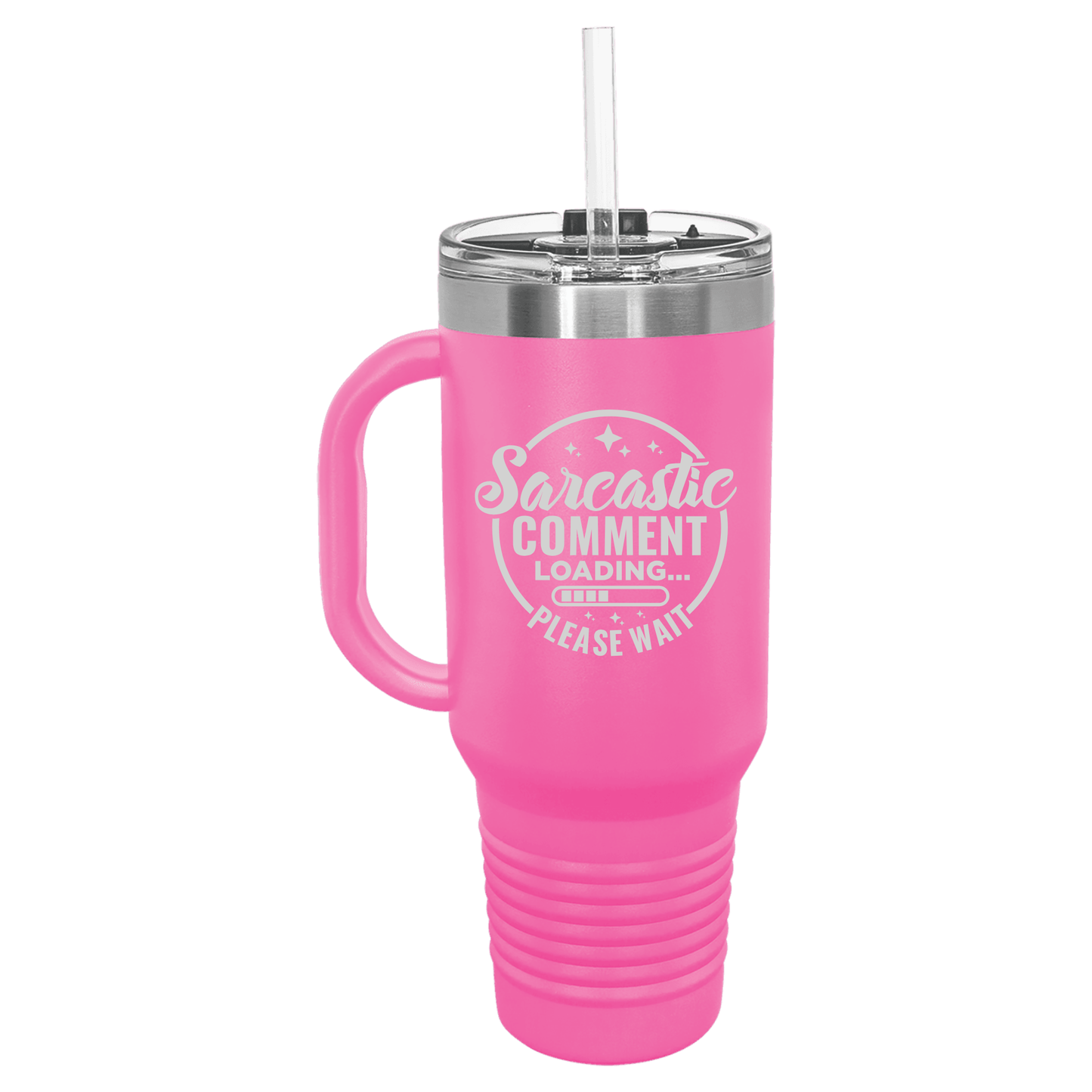 Custom name laser engraved 40oz travel mug with handle straw and leak proof lid in black matte finish