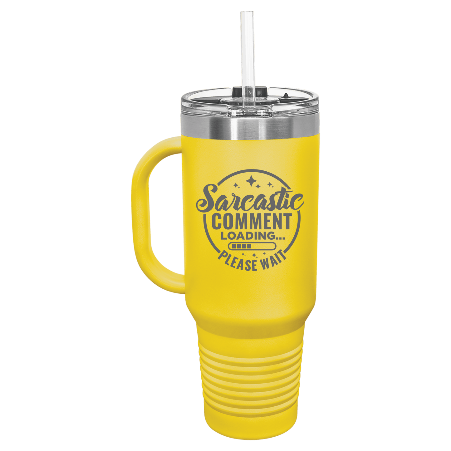 Custom name laser engraved 40oz travel mug with handle straw and leak proof lid in black matte finish
