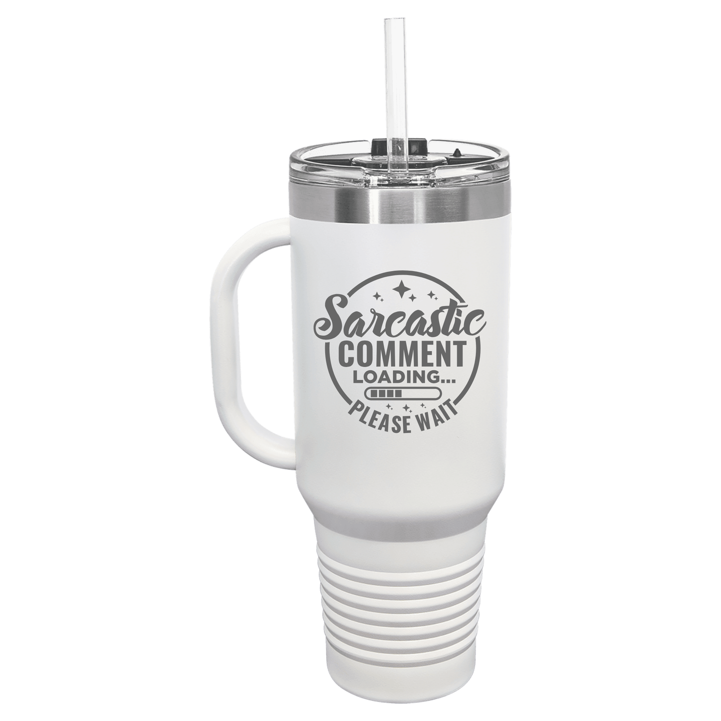 Custom name laser engraved 40oz travel mug with handle straw and leak proof lid in black matte finish