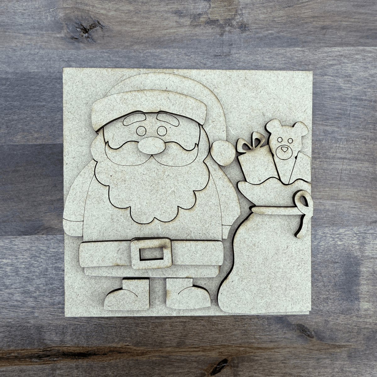 Santa Claus with Gift Sack Interchangeable Sign | 4.25 Inch DIY Unfinished Wood Craft
