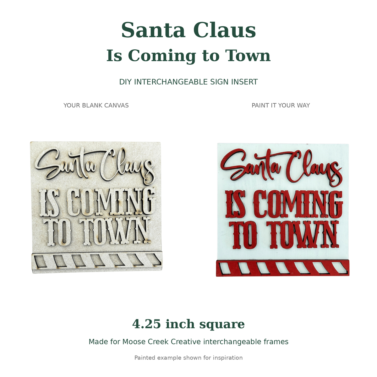 Santa Claus Is Coming to Town Sign Paint Project, 4.25 Inch Square DIY Christmas Decor