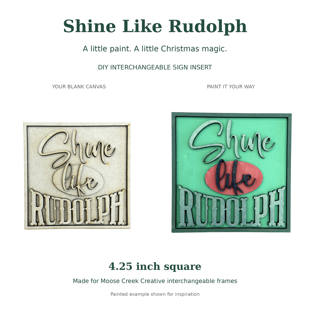 Christmas Shine Like Rudolph Sign Insert | 4.25 Inch Square DIY Project Interchangeable Frames