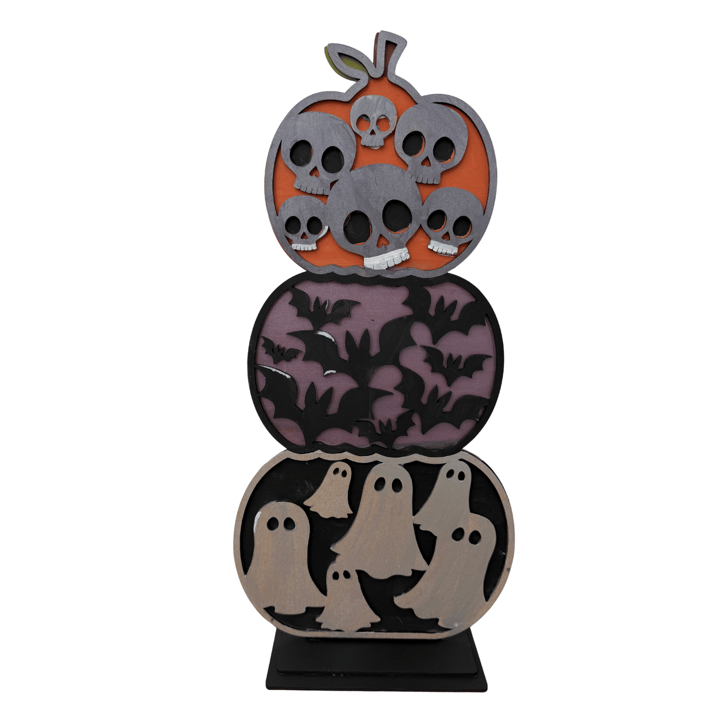 Stacked Pumpkin Skulls Bats Ghosts Sitter Halloween Wood Deco