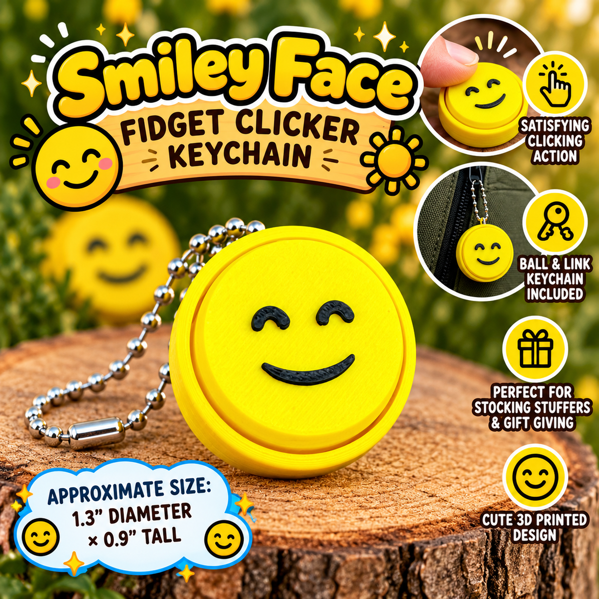 Smiley Face Fidget Clicker Keychain