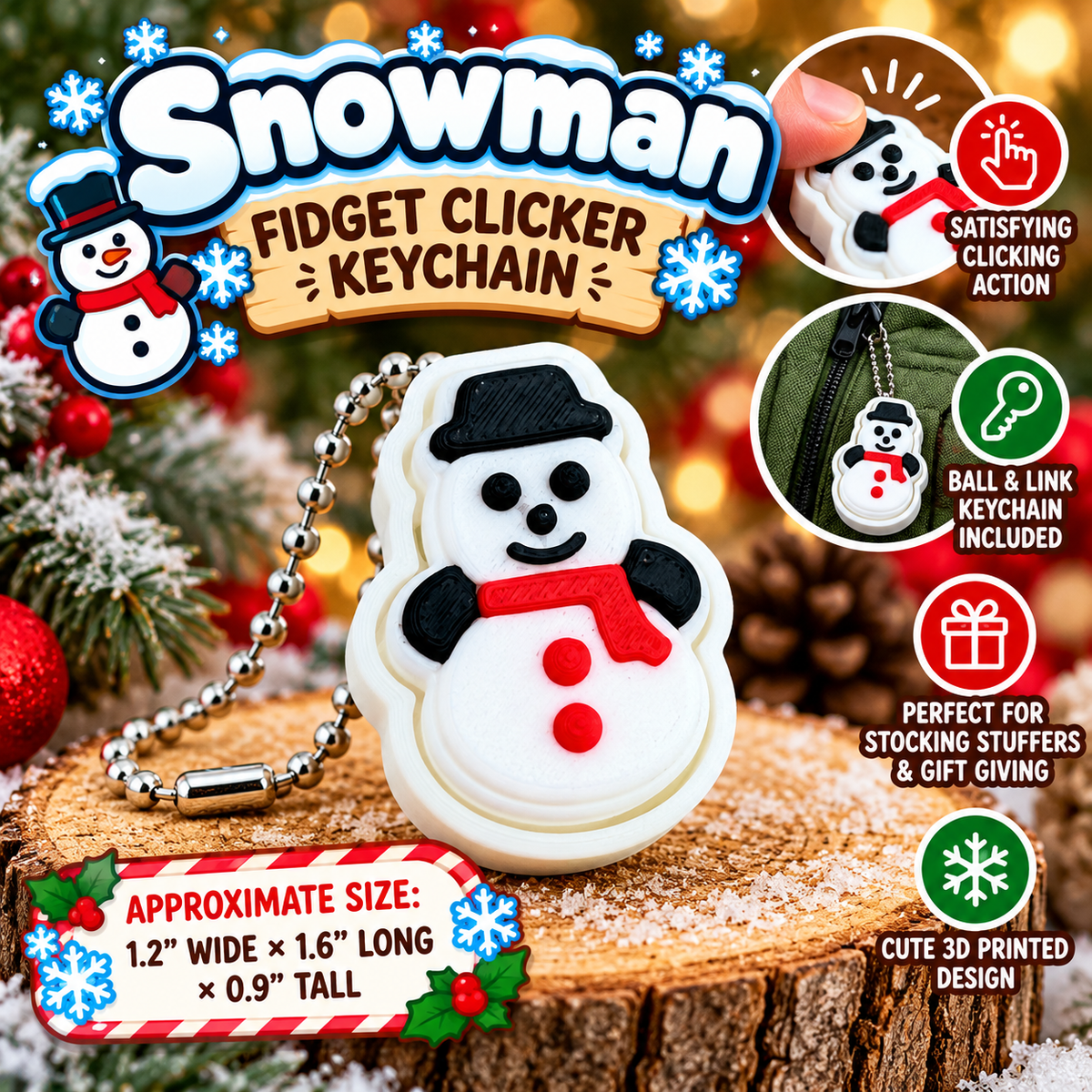 Snowman Fidget Clicker Keychain