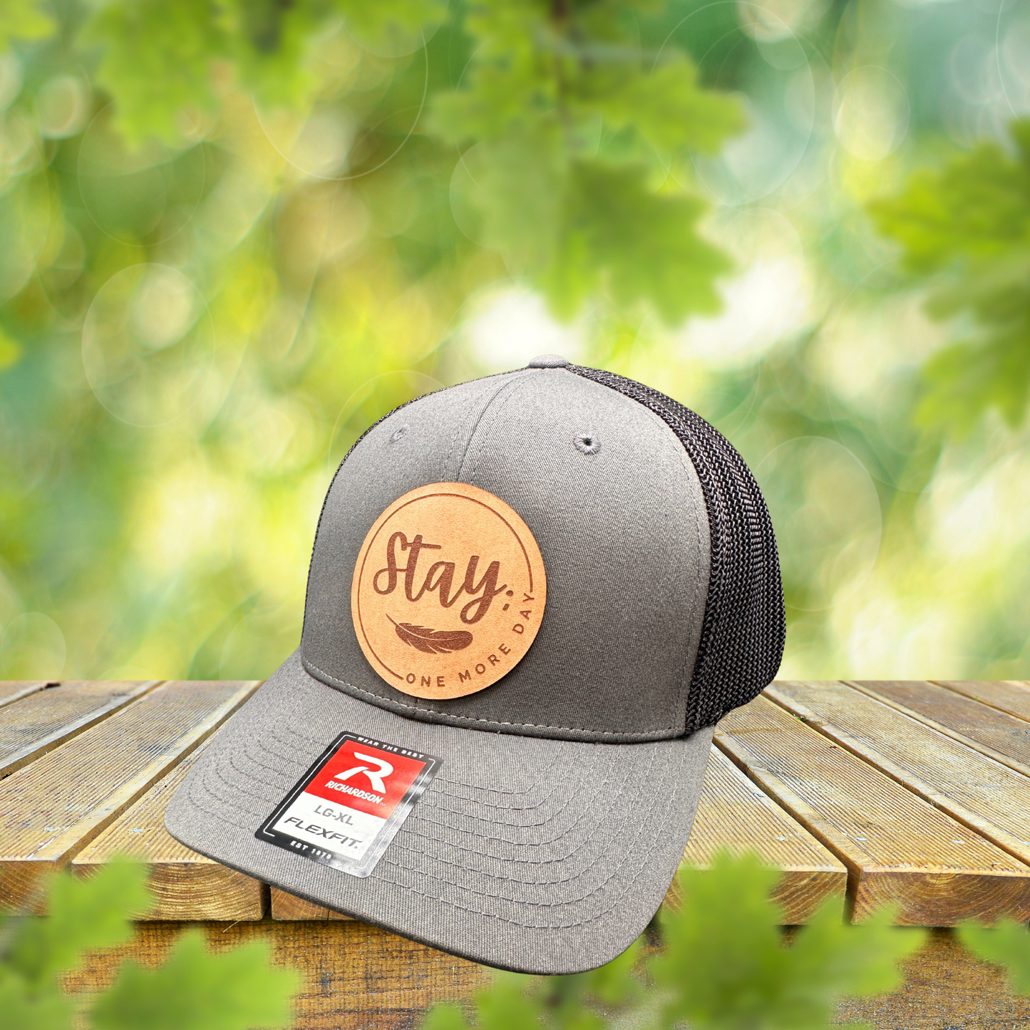 Stay; One More Day Mental Health Awareness Leather Patch Hat