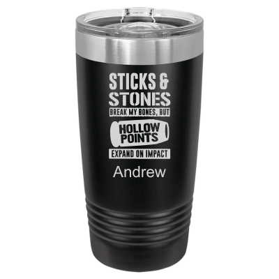 Laser engraved 20oz Sticks and Stones tumbler – patriotic pro 2nd Amendment gift for gun owners Personalized