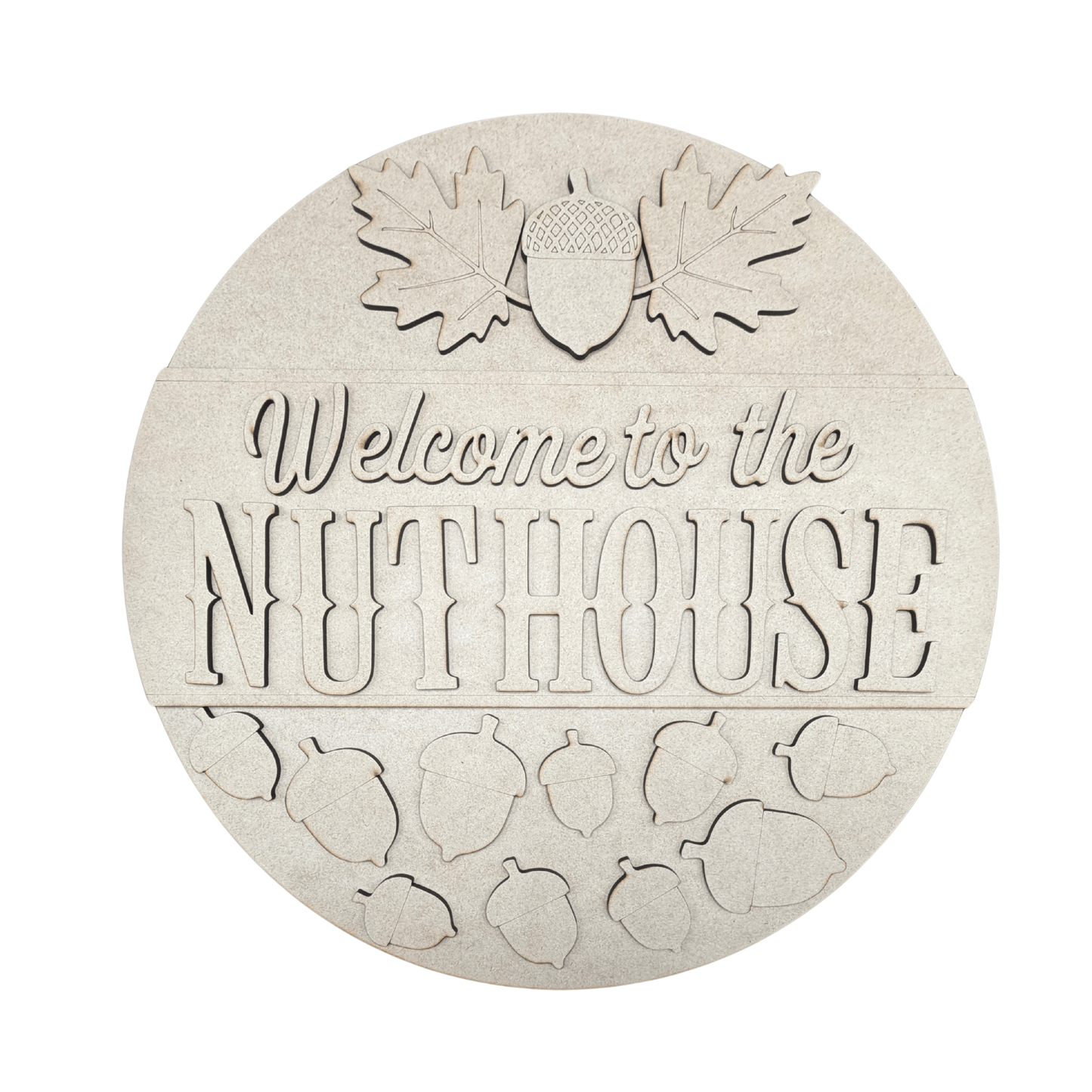 Welcome to the Nuthouse Round Sign