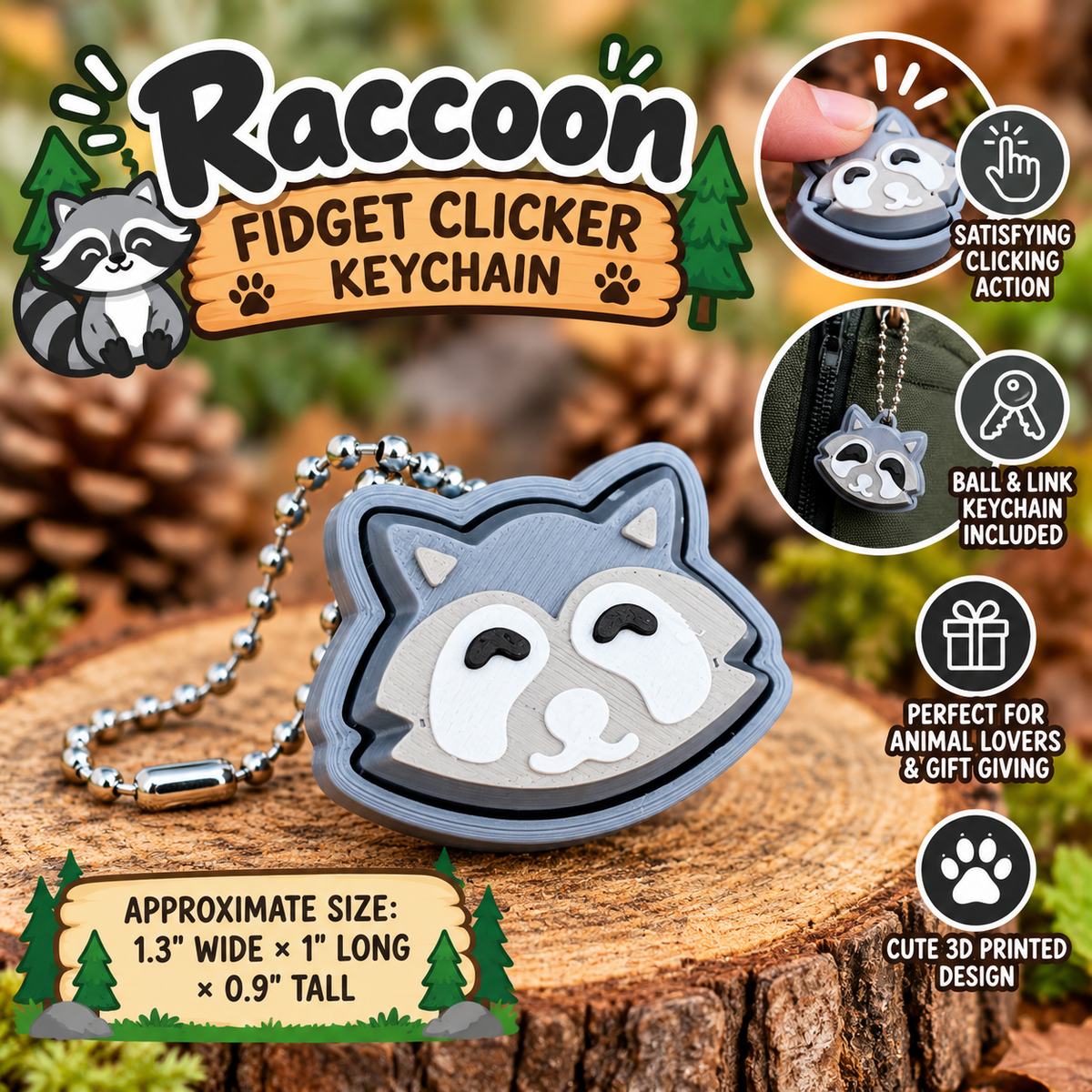 Raccoon Fidget Clicker Keychain
